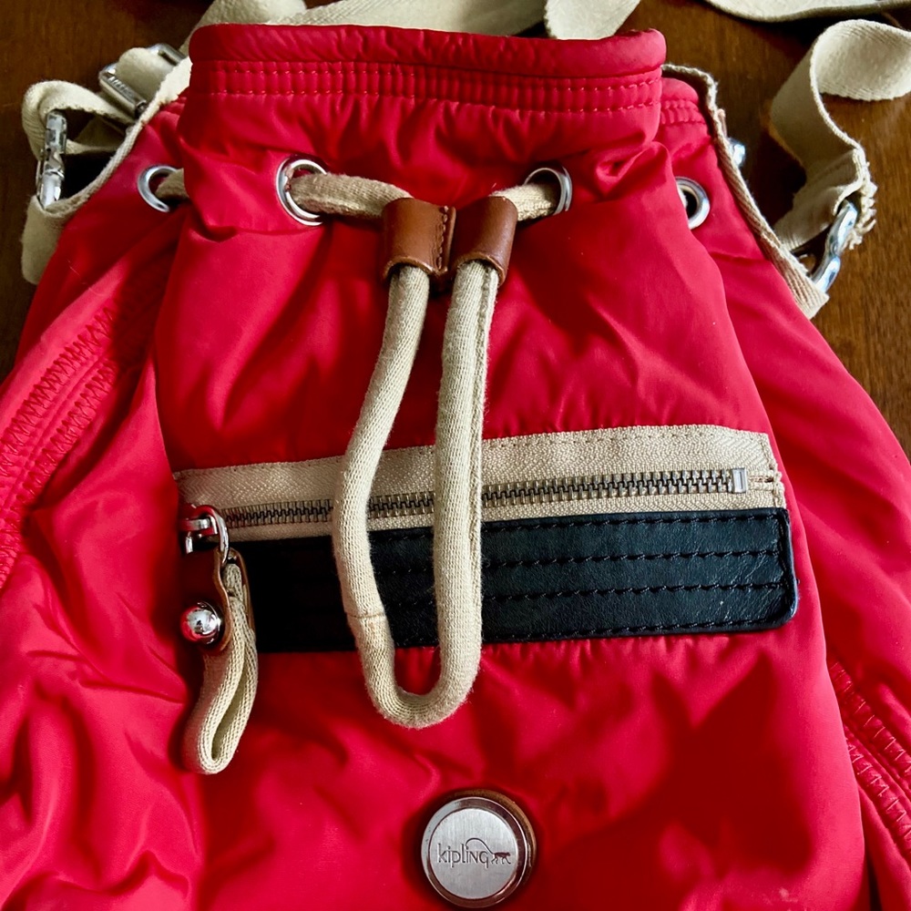 Kipling Red Drawstring Backpack Purse